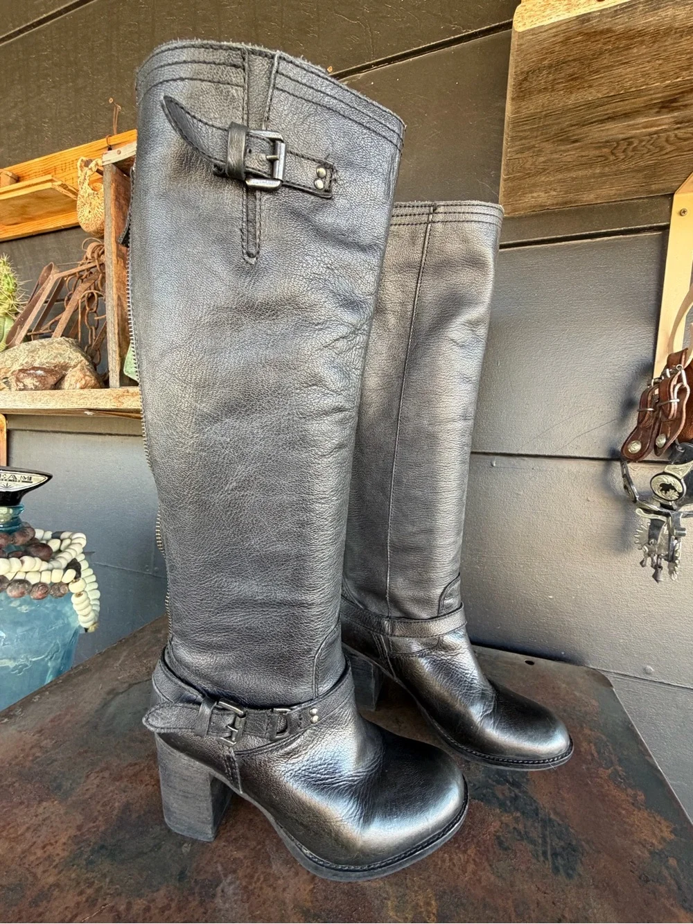 Steve Madden Black Leather Randommm Tall Moto Boots 7.5M